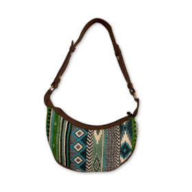 Borsa Hobo Jacquard - Verde Scuro (cinturino marrone)