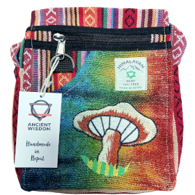 Borsa in Canapa con Ricamo - Funghi Arancioni