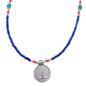 Collana Nepalese Extra Fine - Onice Blu & Albero della Vita