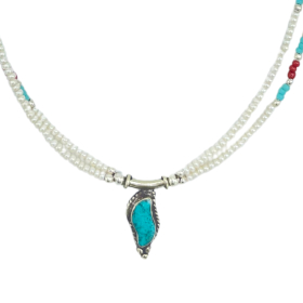 Collana Doppia Nepalese Extra Fine - Perline & Pendente Turchese