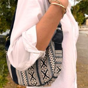 Borsa Hobo Jacquard 100% cotone e design tradizionale